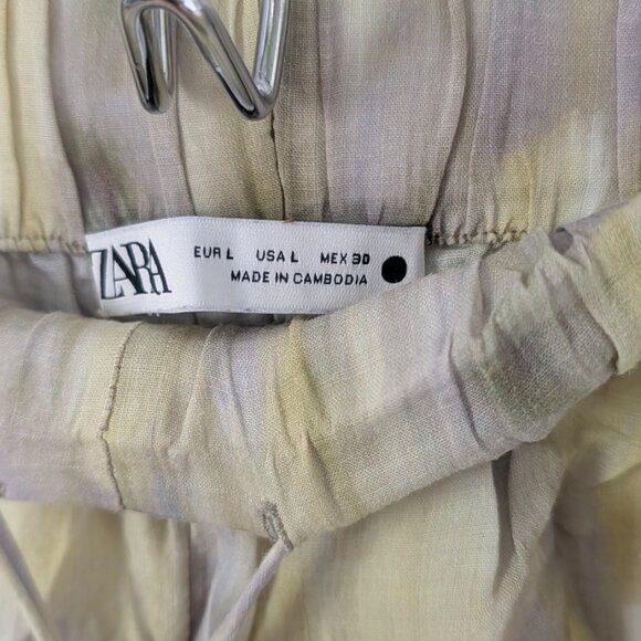 Zara Womans Rami Palazo Pants Size L Gray Yellow Green Wide - Picture 2 of 2